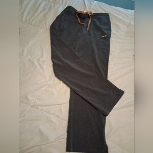 Womans Gray Scrub Pants with Yellow Drawstring